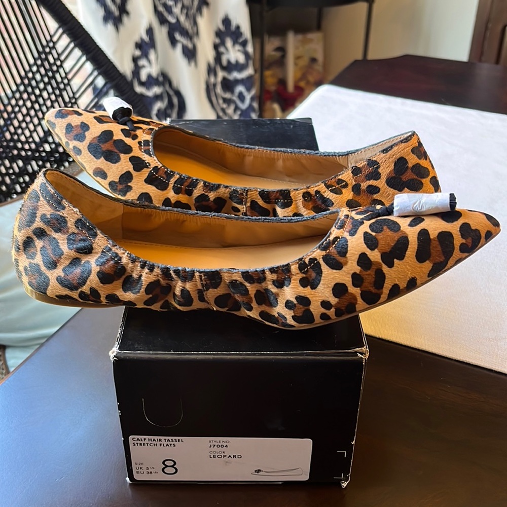 New in box- J. Crew Factory Leopard Calf Hair Stretch Flats
